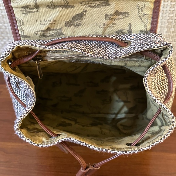 🌟2xHP🌟VTG 1980s-90s L.L. Bean Tan Leather & Tweed Back Pack - Picture 5 of 16